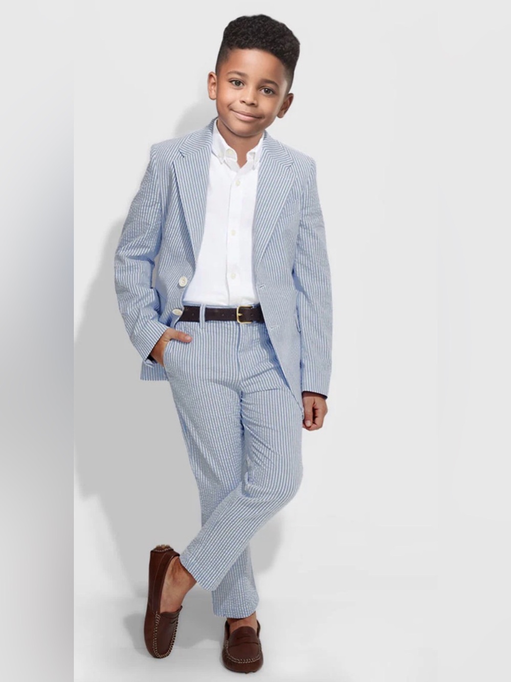 Talbots Light Blue & White Seersucker Boys' Suit Jacket and Pants